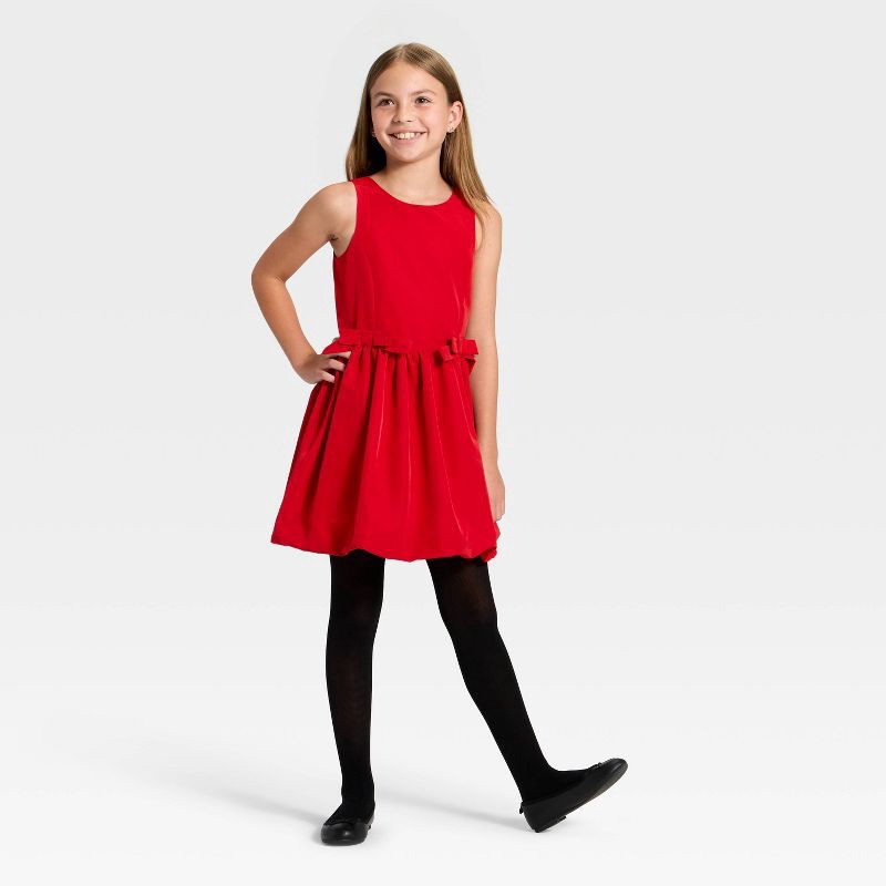 slide 3 of 3, Girls' Short Sleeve Bubble Hem Dress - Cat & Jack™ Wine Red XL, 1 ct