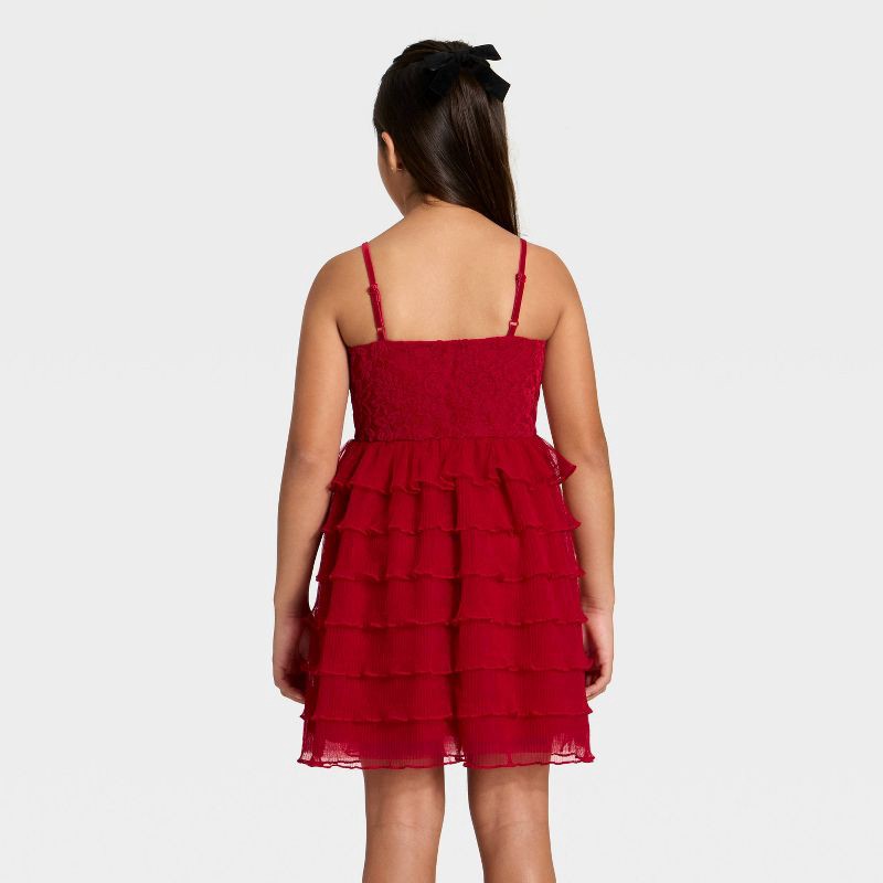 slide 2 of 3, Girls' Tiered Lace Dress - Cat & Jack™ Dark Red M, 1 ct