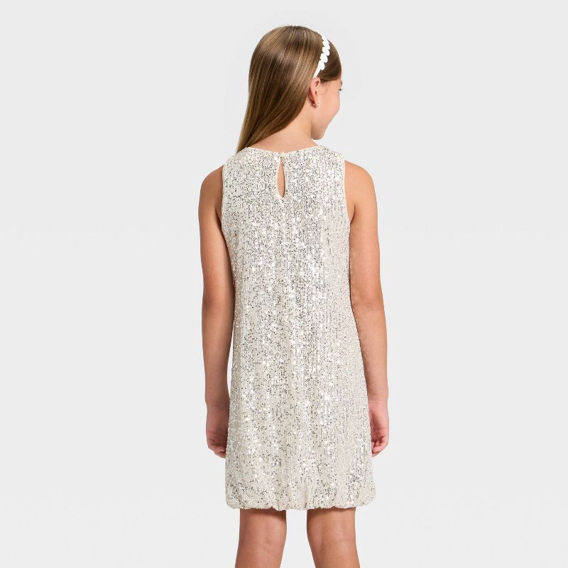slide 2 of 3, Girls' Sequin Bubble Hem Dress - Cat & Jack™ Light Silver S, 1 ct