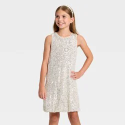 Girls' Sequin Bubble Hem Dress - Cat & Jack™ Light Silver S
