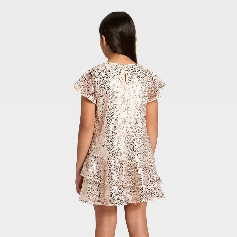 slide 2 of 3, Girls' Short Sleeve Sequin Dress - Cat & Jack™ Gold M, 1 ct
