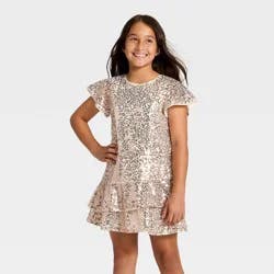 Girls' Short Sleeve Sequin Dress - Cat & Jack™ Gold L