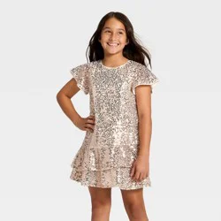 Girls' Short Sleeve Sequin Dress - Cat & Jack™ Gold XL