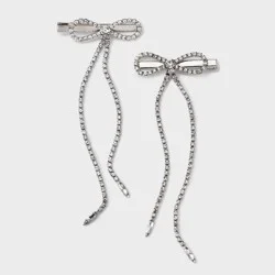 Girls' 2pk Rhinestone Chain Bow Clip Set - art class™ Silver
