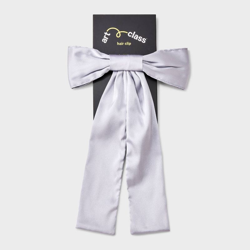 slide 2 of 3, Girls' Satin Bow Barrette - art class™ Gray, 1 ct