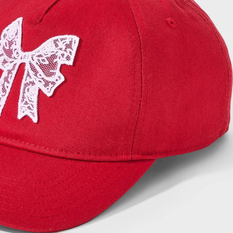 slide 3 of 3, Girls' Lace Bow Baseball Hat - Red, 1 ct
