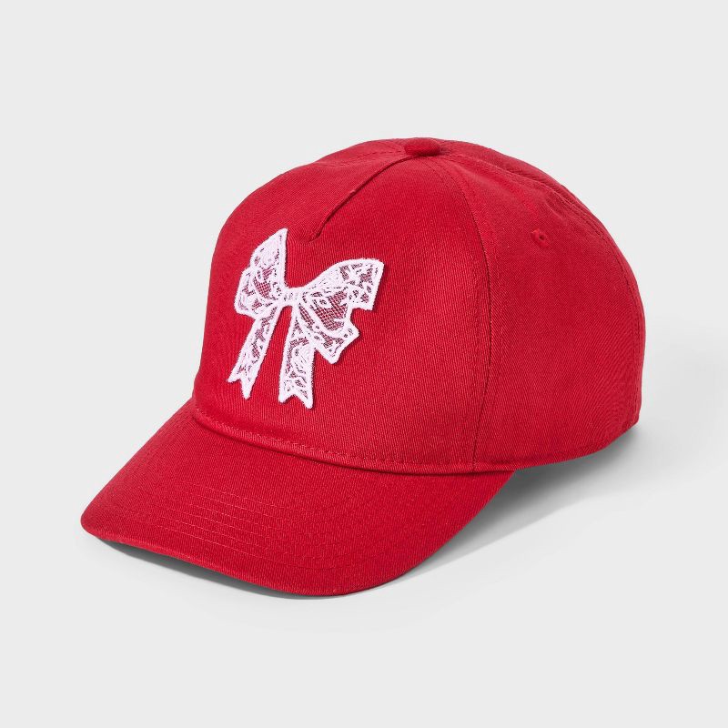 slide 1 of 3, Girls' Lace Bow Baseball Hat - Red, 1 ct