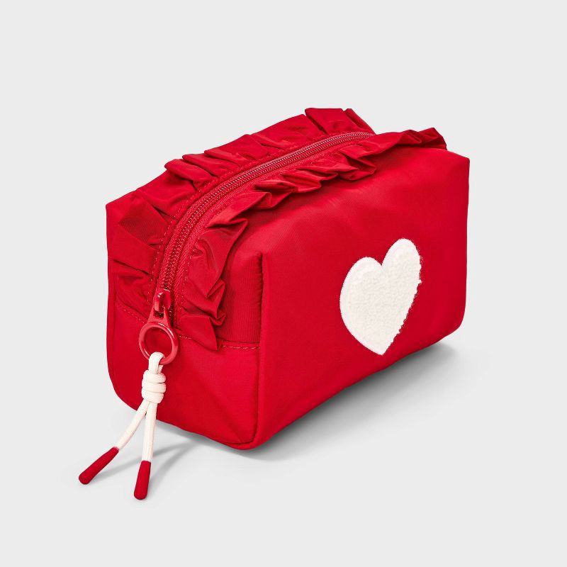 slide 2 of 4, Girls' Ruffled Heart Patch Cosmetic Pouch - art class™ Red/White, 1 ct