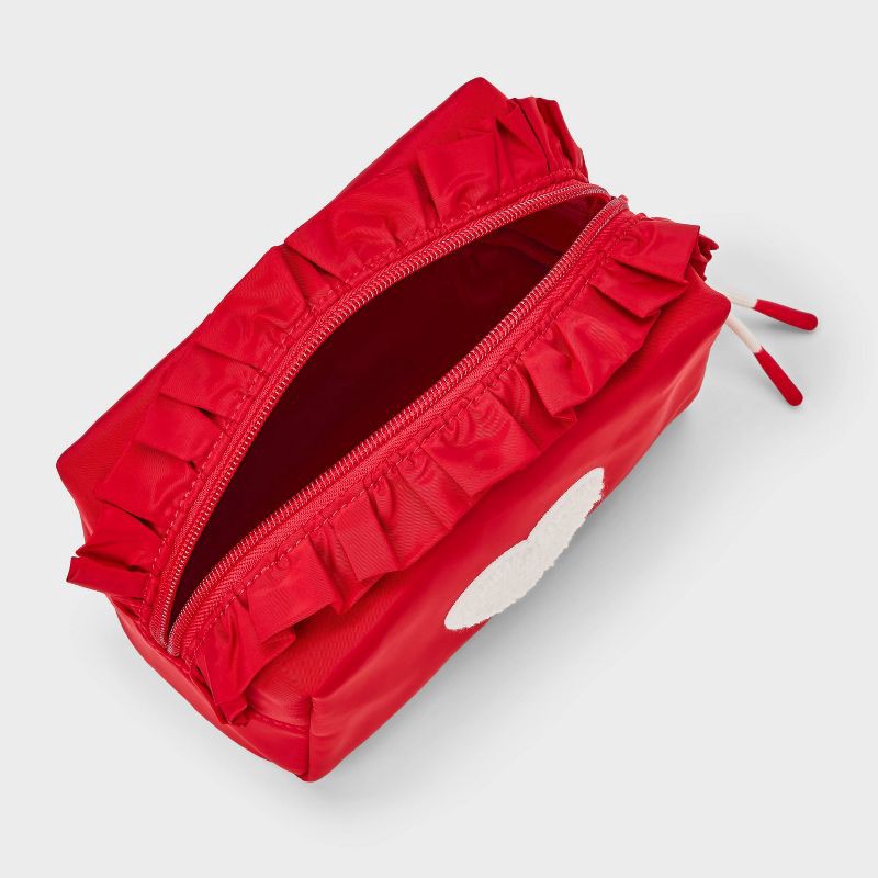 slide 3 of 4, Girls' Ruffled Heart Patch Cosmetic Pouch - art class™ Red/White, 1 ct