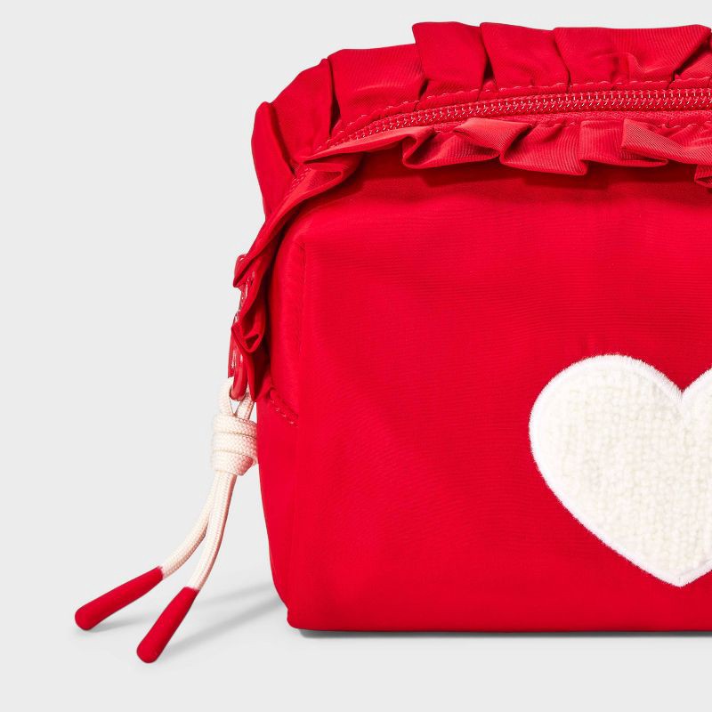 slide 4 of 4, Girls' Ruffled Heart Patch Cosmetic Pouch - art class™ Red/White, 1 ct