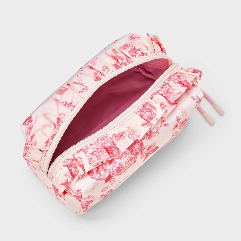 slide 3 of 4, Girls' Ruffled Floral Printed Cosmetic Pouch - art class™ Pink/White, 1 ct