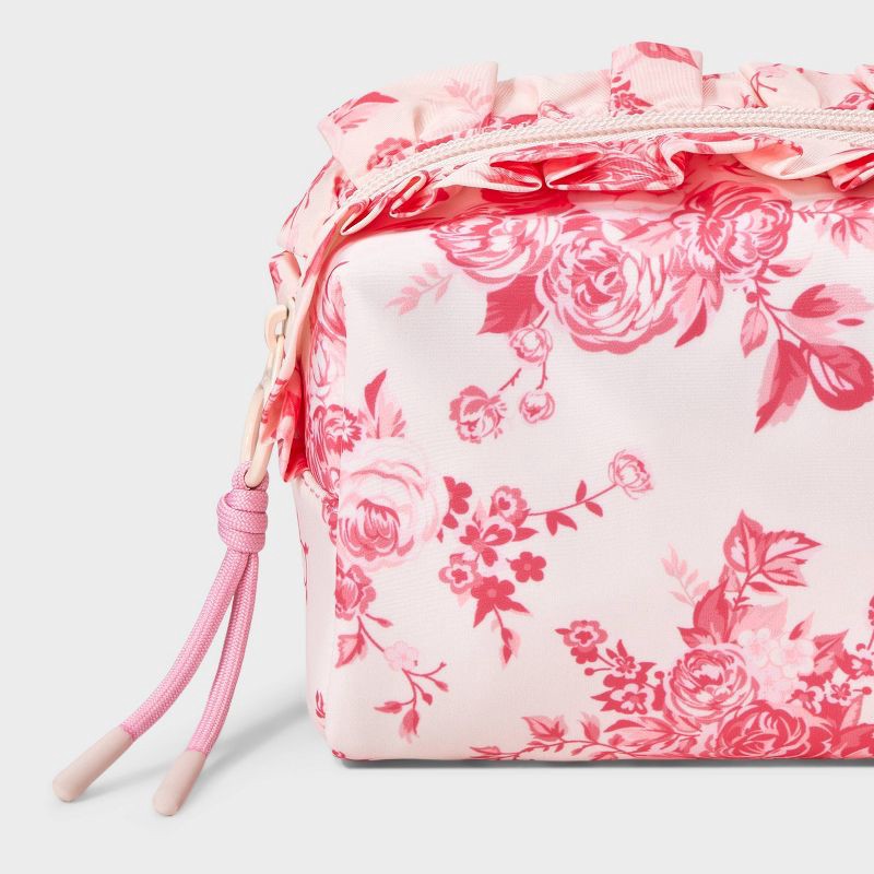slide 4 of 4, Girls' Ruffled Floral Printed Cosmetic Pouch - art class™ Pink/White, 1 ct