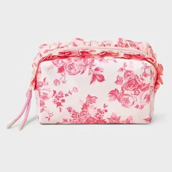 Girls' Ruffled Floral Printed Cosmetic Pouch - art class™ Pink/White