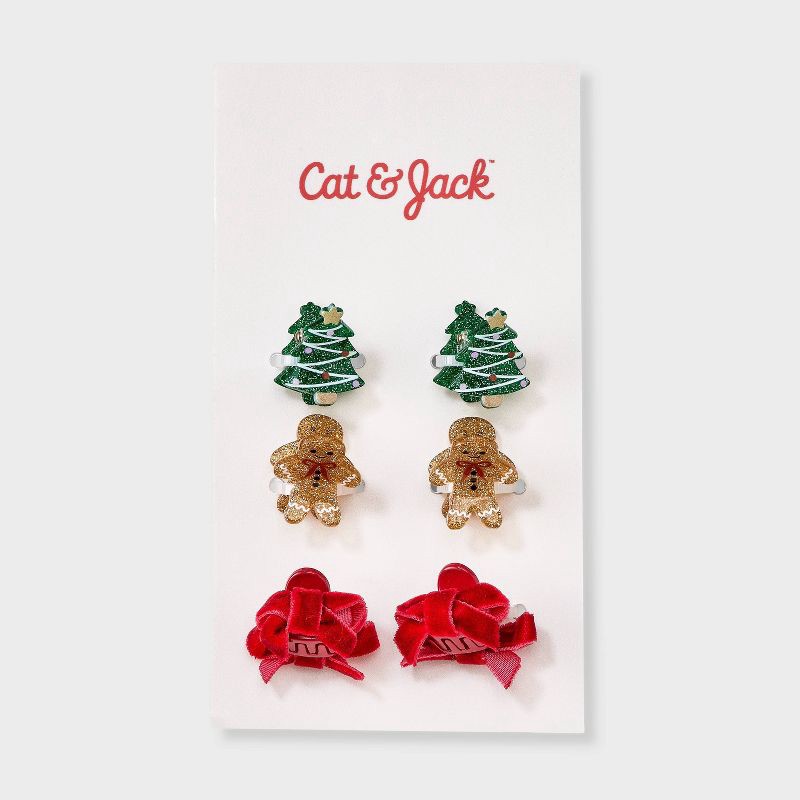 slide 2 of 3, Girls' 6pk Christmas Mini Claw Clip Set - Cat & Jack™, 6 ct