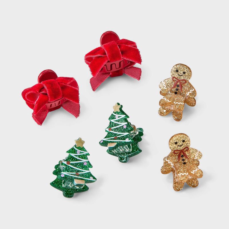 slide 1 of 3, Girls' 6pk Christmas Mini Claw Clip Set - Cat & Jack™, 6 ct