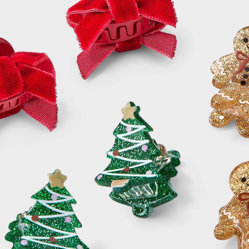 slide 3 of 3, Girls' 6pk Christmas Mini Claw Clip Set - Cat & Jack™, 6 ct
