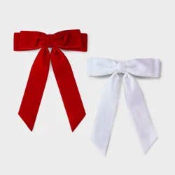 Girls' 2pk Holiday Velvet Bow Barrette Set - Cat & Jack™ Cream/Red