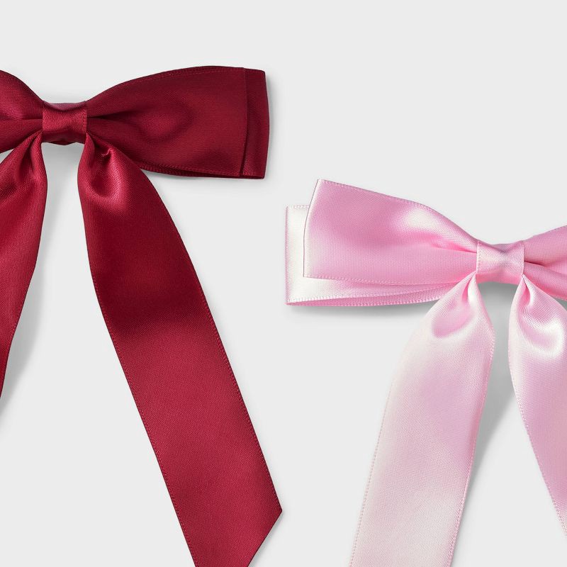 slide 3 of 3, Girls' 2pk Satin Bow Barrette Set - Cat & Jack™ Pink/Burgundy, 2 ct