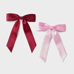 Girls' 2pk Satin Bow Barrette Set - Cat & Jack™ Pink/Burgundy