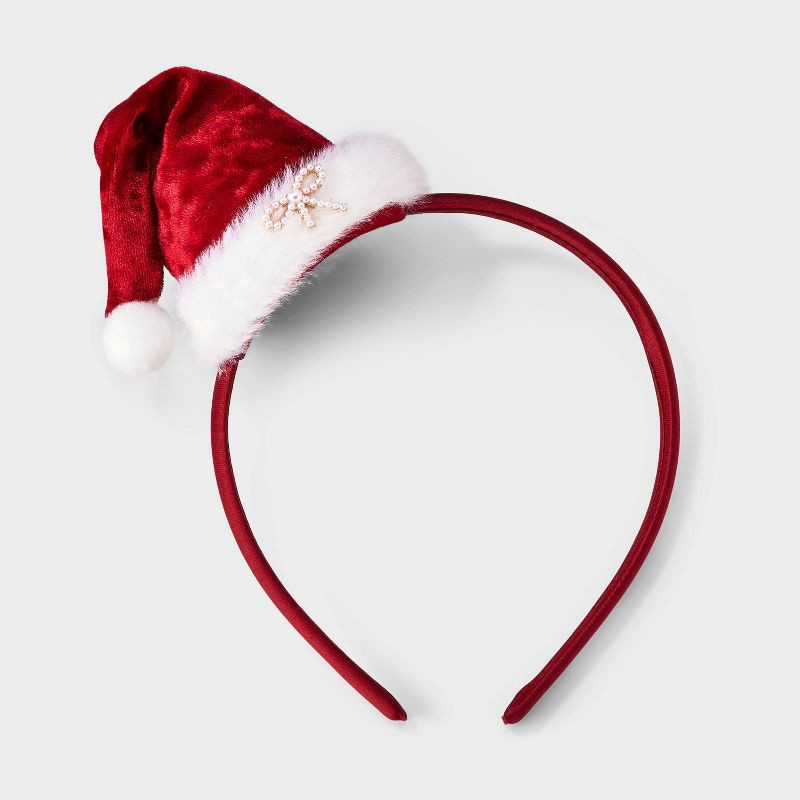 slide 2 of 3, Girls' Christmas Santa Hat Headband - Cat & Jack™ Red, 1 ct