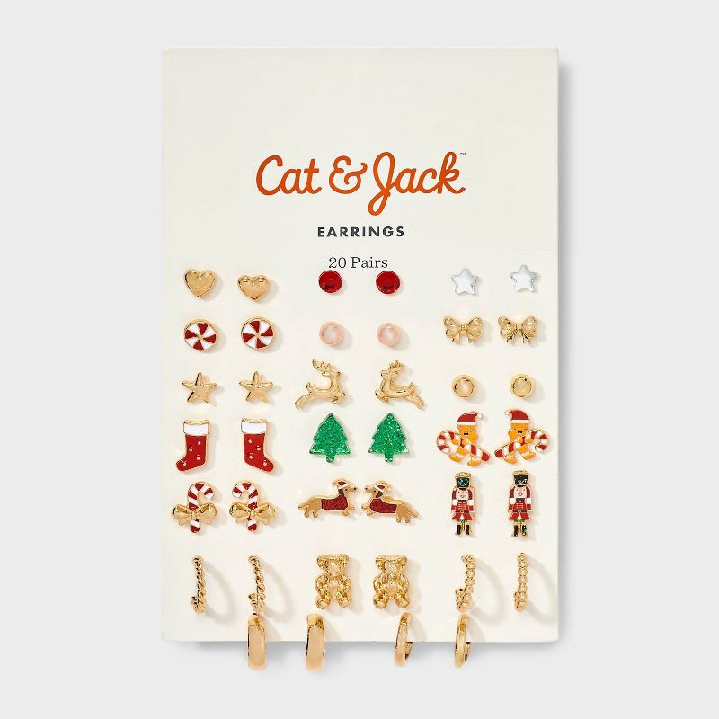 slide 2 of 3, Girls' 20pk Holiday Earring Set - Cat & Jack™, 20 ct