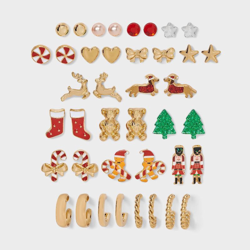 slide 1 of 3, Girls' 20pk Holiday Earring Set - Cat & Jack™, 20 ct