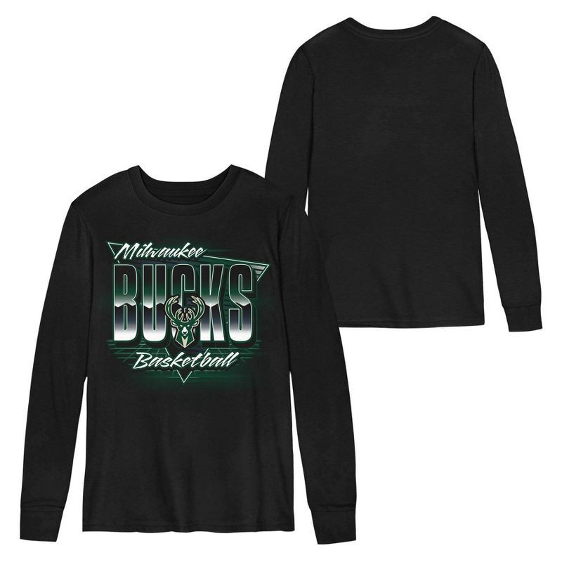 slide 1 of 3, NBA Milwaukee Bucks Kids' Black Long Sleeve T-Shirt - XS, 1 ct