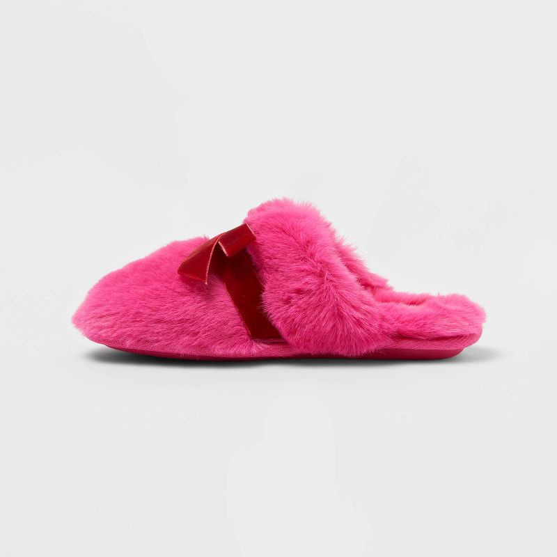 slide 2 of 4, Kids' Amoret Plush Scuff Slippers - Cat & Jack™ Pink 6-7, 1 ct