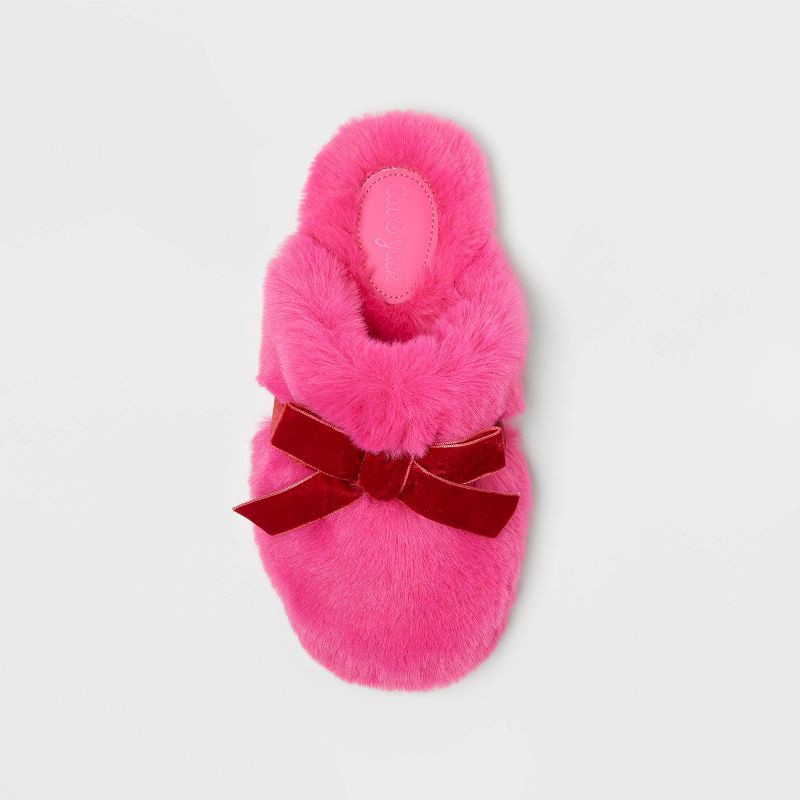 slide 3 of 4, Kids' Amoret Plush Scuff Slippers - Cat & Jack™ Pink 6-7, 1 ct