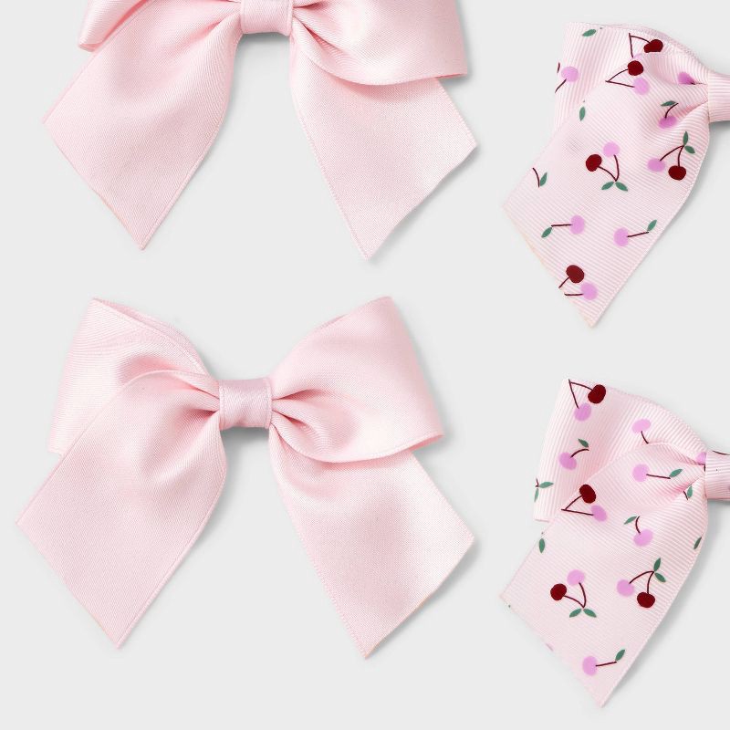 slide 2 of 2, Girls' 4pk Pink & Cherries Bow Clip Set - Cat & Jack™ Pink, 4 ct