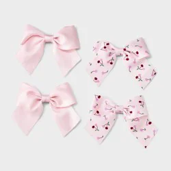 Girls' 4pk Pink & Cherries Bow Clip Set - Cat & Jack™ Pink