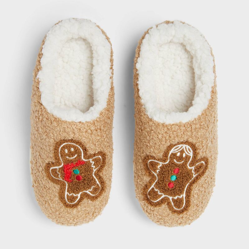slide 1 of 5, Kids' Gingerbread Scuff Slippers - Wondershop™ Camel 6-7, 1 ct