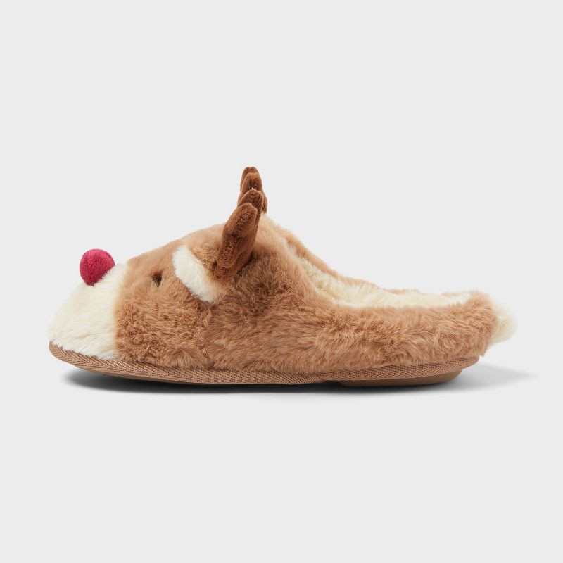 slide 2 of 4, Kids' Reindeer Scuff Slippers - Wondershop™ Brown 13-1, 1 ct