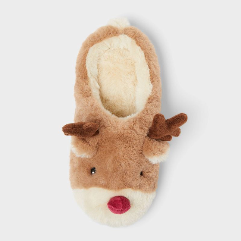 slide 3 of 4, Kids' Reindeer Scuff Slippers - Wondershop™ Brown 2-3, 1 ct
