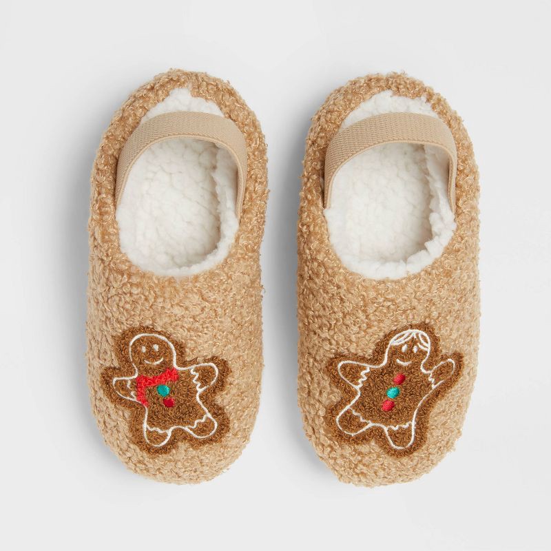 slide 1 of 5, Toddler Gingerbread Scuff Slippers - Wondershop™ Camel 9T-10T, 1 ct