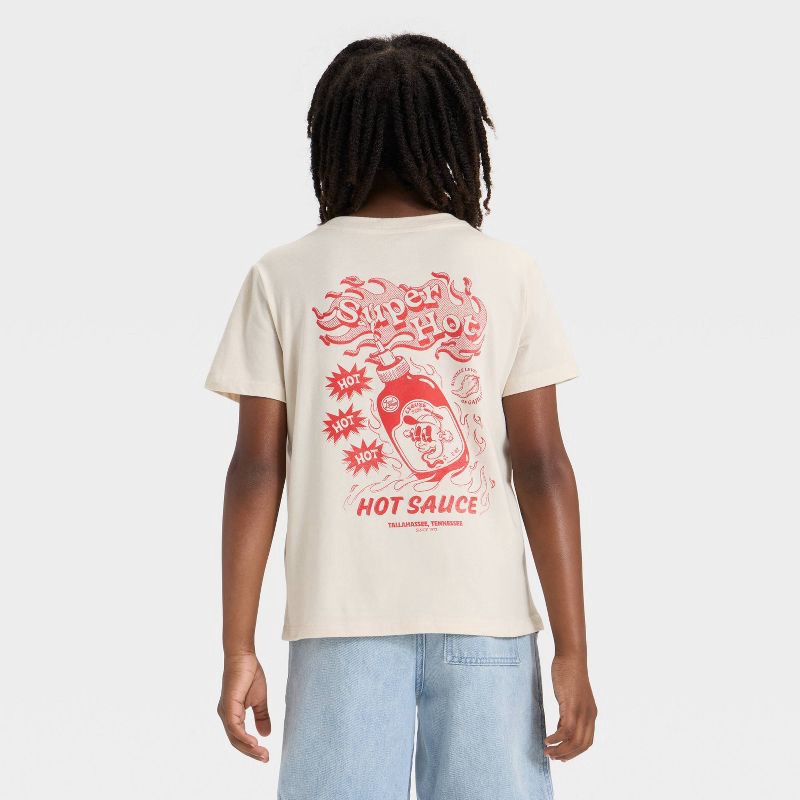 slide 3 of 4, Boys' Short Sleeve 'Hot Sauce' Graphic T-Shirt - Cat & Jack™ Heather Beige XL, 1 ct