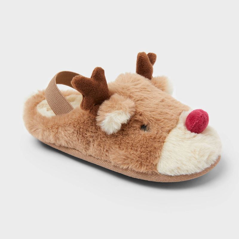 slide 1 of 3, Toddler Reindeer Scuff Slippers - Wondershop™ Brown 7T-8T, 1 ct
