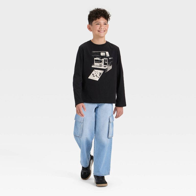 slide 4 of 4, Boys' Long Sleeve Polaroid Camera Graphic T-Shirt - Cat & Jack™ Black XS, 1 ct