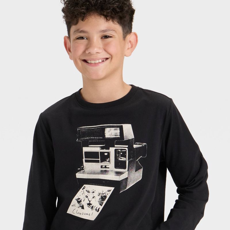 slide 2 of 4, Boys' Long Sleeve Polaroid Camera Graphic T-Shirt - Cat & Jack™ Black L, 1 ct
