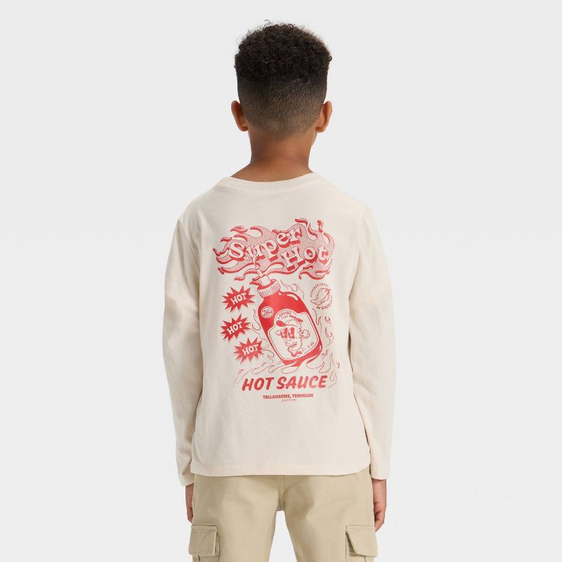 slide 3 of 4, Boys' Long Sleeve 'Hot Sauce' Graphic T-Shirt - Cat & Jack™ Beige L, 1 ct