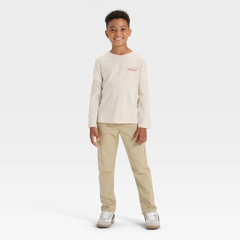 slide 4 of 4, Boys' Long Sleeve 'Hot Sauce' Graphic T-Shirt - Cat & Jack™ Beige L, 1 ct