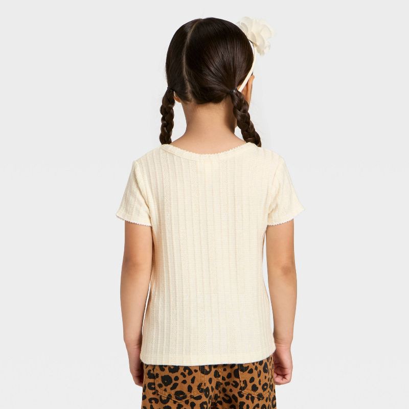 slide 3 of 3, Toddler Girls' Pointelle Short Sleeve T-Shirt - Cat & Jack™ Cream 5T, 1 ct