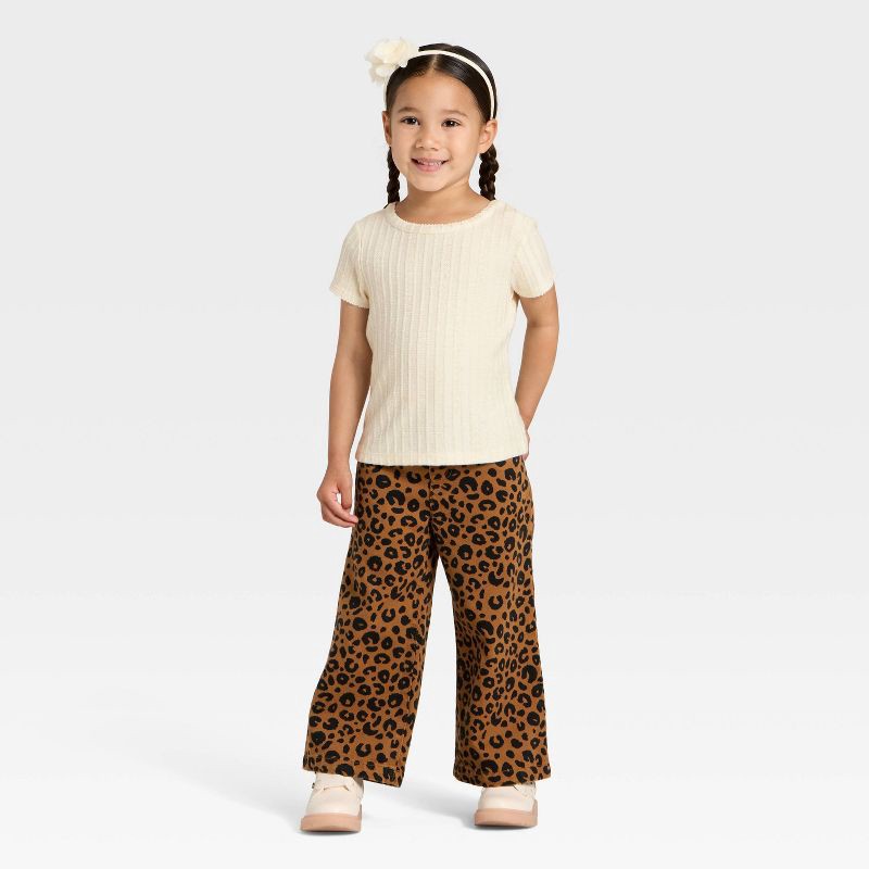 slide 2 of 3, Toddler Girls' Pointelle Short Sleeve T-Shirt - Cat & Jack™ Cream 5T, 1 ct