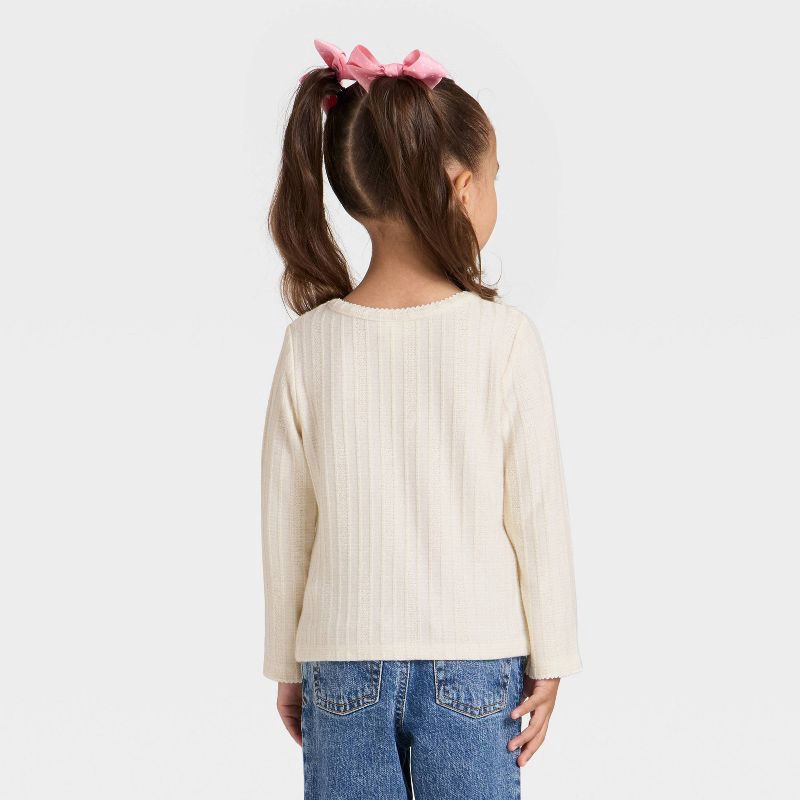 slide 2 of 3, Toddler Girls' Pointelle Long Sleeve T-Shirt - Cat & Jack™ Cream 18M, 1 ct