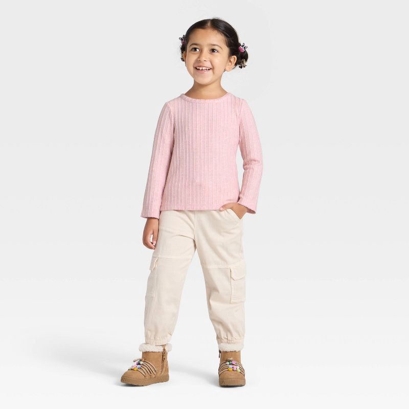 slide 3 of 3, Toddler Girls' Pointelle Long Sleeve T-Shirt - Cat & Jack™ Pink 18M, 1 ct