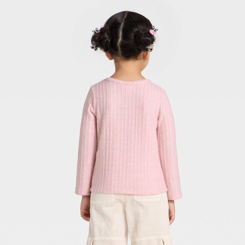 slide 2 of 3, Toddler Girls' Pointelle Long Sleeve T-Shirt - Cat & Jack™ Pink 4T, 1 ct