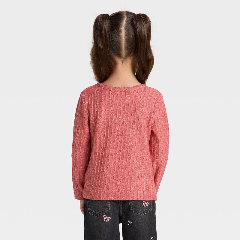 slide 2 of 3, Toddler Girls' Pointelle Long Sleeve T-Shirt - Cat & Jack™ Red 2T, 1 ct