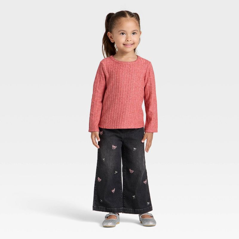 slide 3 of 3, Toddler Girls' Pointelle Long Sleeve T-Shirt - Cat & Jack™ Red 2T, 1 ct