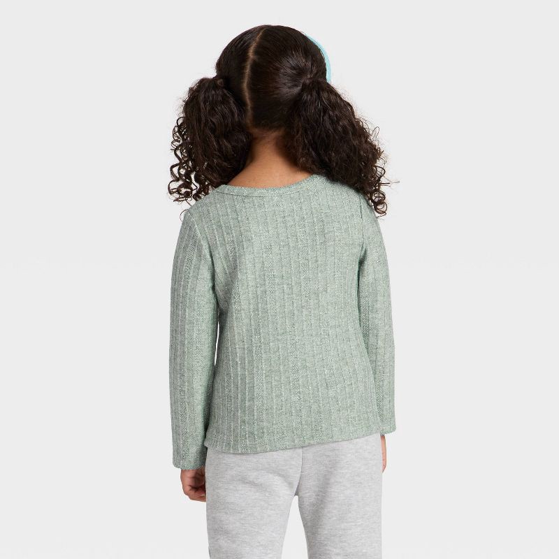 slide 2 of 3, Toddler Girls' Pointelle Long Sleeve T-Shirt - Cat & Jack™ Green 18M, 1 ct