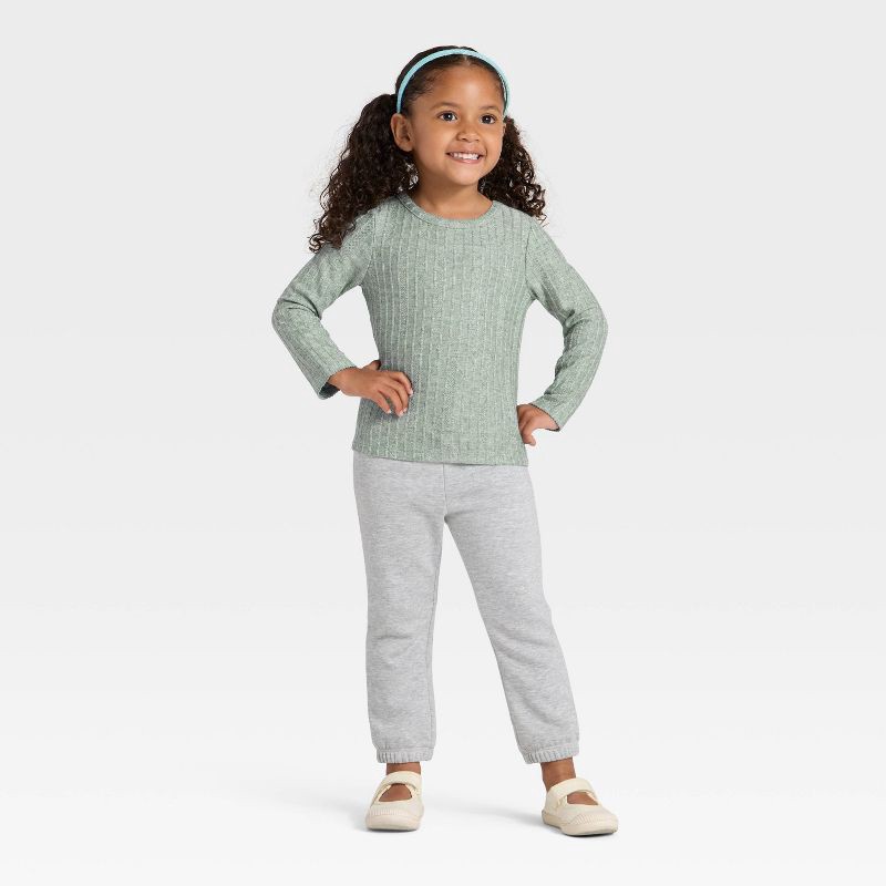 slide 3 of 3, Toddler Girls' Pointelle Long Sleeve T-Shirt - Cat & Jack™ Green 3T, 1 ct